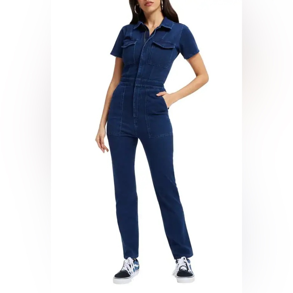 GOOD AMERICAN Sz 4 Fit For Success Soft Sculpt Denim Jumpsuit dark wash